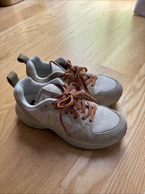 Reformation Beige Suede and Mesh Sneakers with Orange-Purple Laces